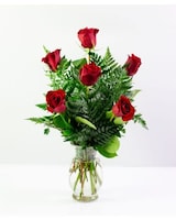 Standard - 6 roses and greenery size,  inches height and  inches wide.