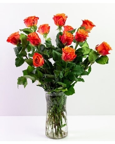 One Dozen Orange Roses Flower Arrangement