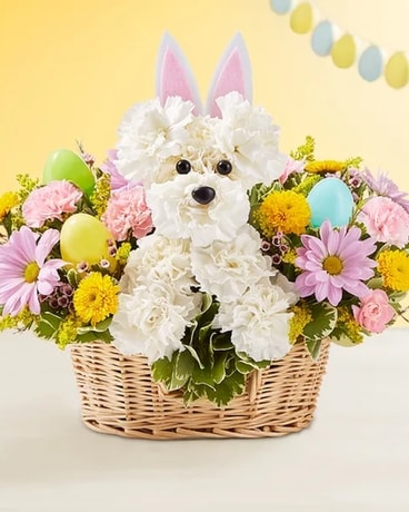 Doggy Delight Spring Basket Flower Arrangement