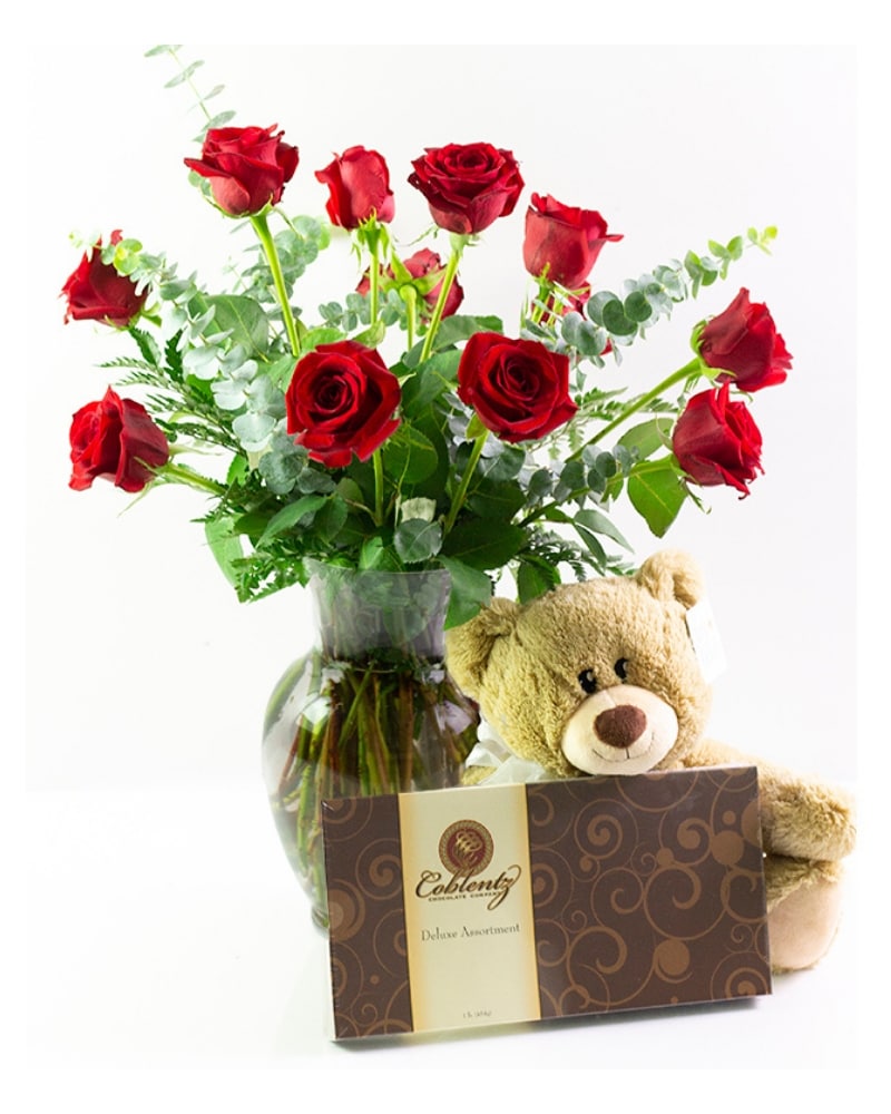 Red rose and teddy bear online