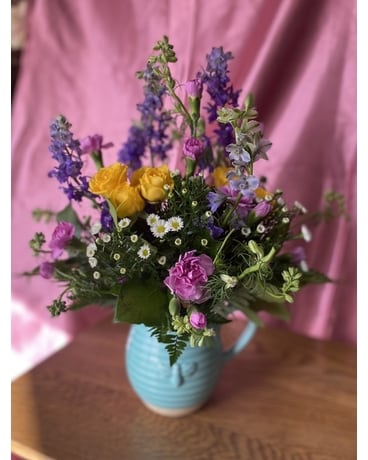 Boho Pitcher Bouquet Flower Arrangement