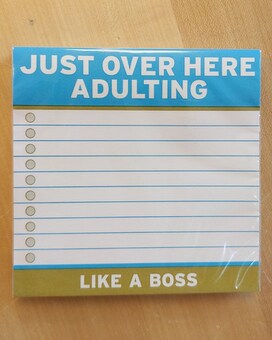Adulting Notepad size,  inches height and  inches wide.