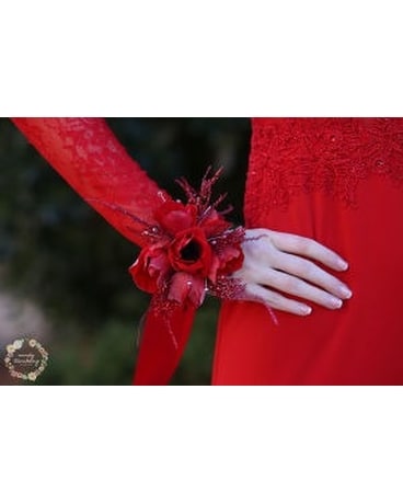 Red Anemone Wrist Corsage Flower Arrangement