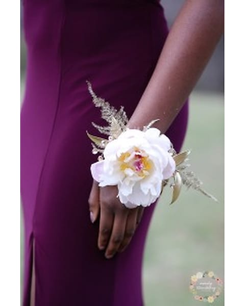 White Peony Wrist Corsage in Edmond OK - Madeline's Flower Shop