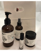 Candle, linen spray, perfume, travel lotion and large lotion size,  inches height and  inches wide.