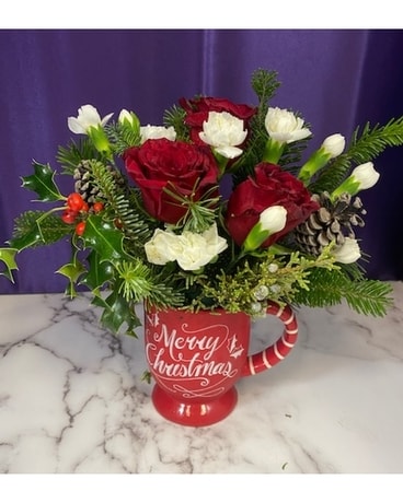 Merry Christmas Mug Flower Arrangement