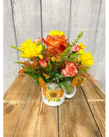 Sunflower Mug Flower Arrangement