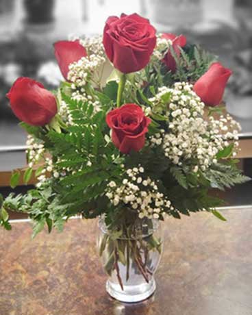 Half Dozen Red Roses Flower Arrangement