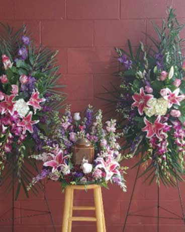 Sweet Urn and Purple Elegant Sympathy Combo Flower Arrangement