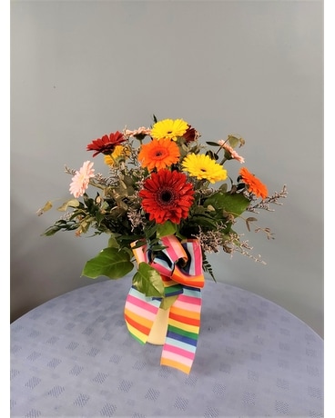 Loeffler's Dozen Mixed Gerbera Daisies Vased Flower Arrangement