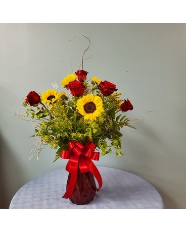 Loeffler's Sunflowers and Red Roses Bouquet in Meadville PA