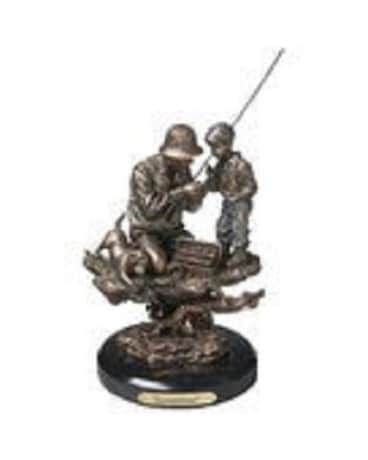 Figurine - Bronze Fisherman Flower Arrangement