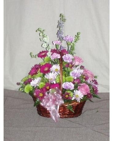 Sympathy Arrangement - Wicker Basket 6 Flower Arrangement