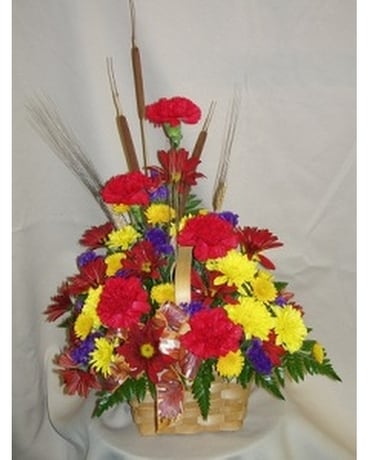 Sympathy Arrangement - Wicker Basket 1 Fall Flower Arrangement