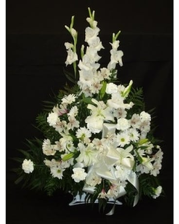 Sympathy Funeral Basket - 11 White Flower Arrangement