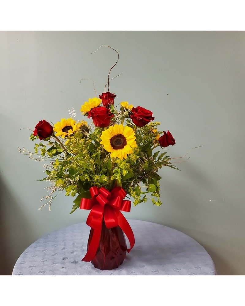 Loeffler's Sunflowers and Red Roses Bouquet in Meadville PA