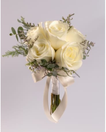 6 White Rose Hand Tied Bouquet Bouquet