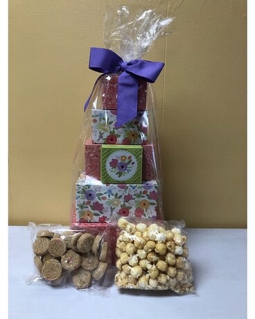 Bloomin' Flowers Sweets Tower Gift Basket