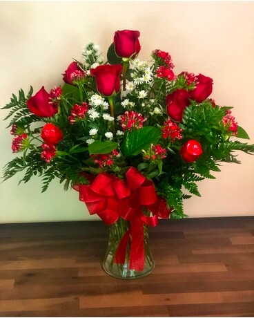 Dozen Roses and Chocolate Roses Flower Arrangement