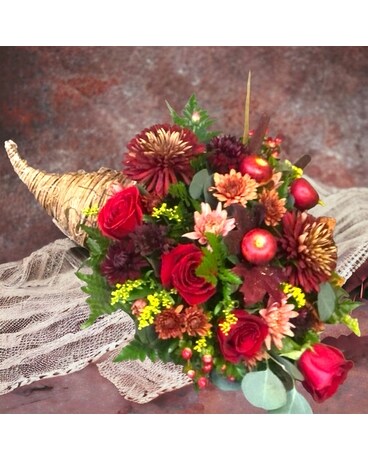 Apple Spice Cornucopia Flower Arrangement