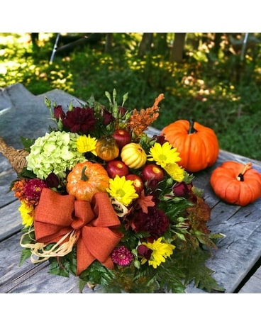 Harvest of Blooms Conucopia Flower Arrangement