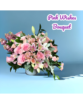 Pink Wishes Bouquet Basket Arrangement