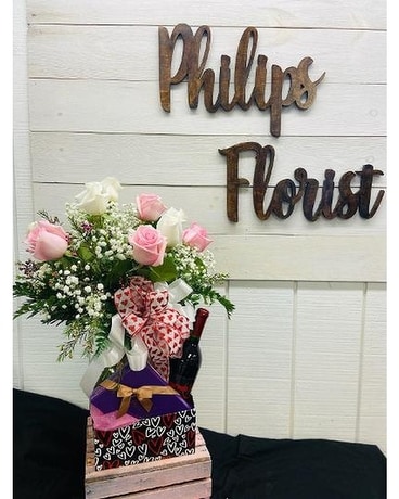 Wine & 1/2 dozen, chocolate Specialty Arrangement