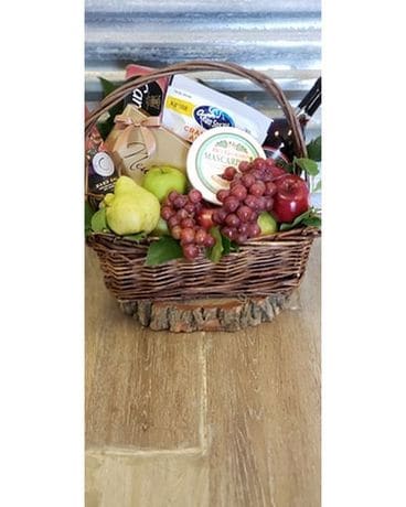 Mixed flowers w/ wine and chocolate Flower Arrangement
