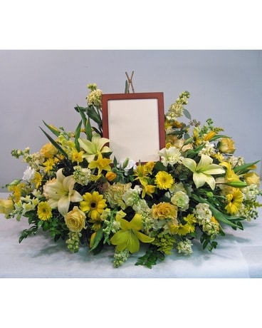 Casket Spray with Photo Holder Flower Arrangement