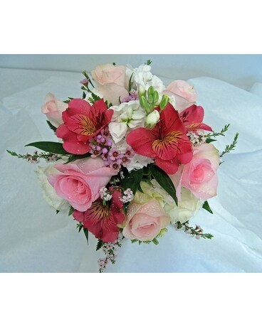 Pink and white hand held Flower Arrangement