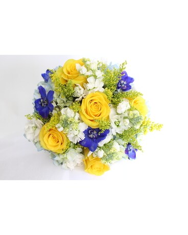Yellow and Blue Hand Held Flower Arrangement