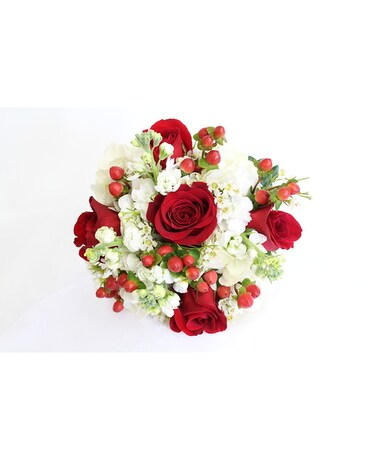 Red and White Hand held Flower Arrangement