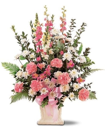 Traditional Pink and White Funeral Basket Funeral Arrangement