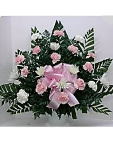 Pink and White Funeral Basket Flower Arrangement