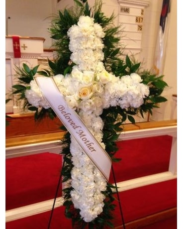 Large White Cross Funeral Arrangement