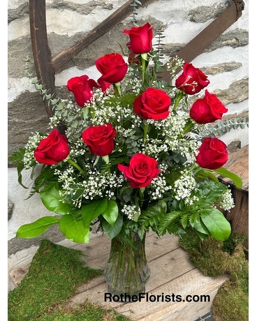 Dozen Red Roses Vased Flower Arrangement