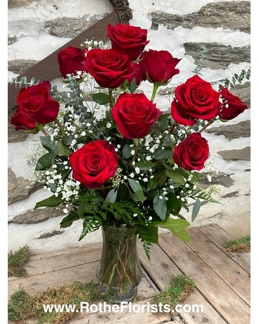 Dozen Red Roses Vased Flower Arrangement