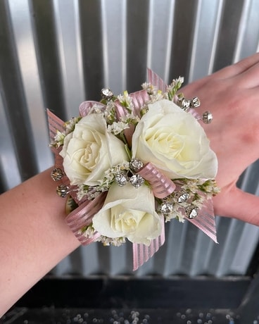Pink and White Diamond Corsage Flower Arrangement