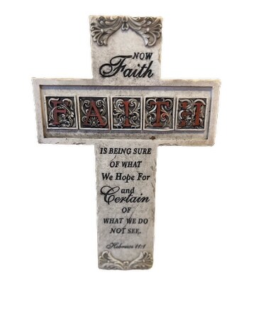 FAITH Resin Cross Flower Arrangement