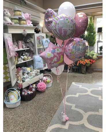 Baby Girl Balloon Cluster Flower Arrangement