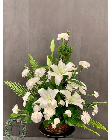 Peaceful Lily Basket Funeral Arrangement