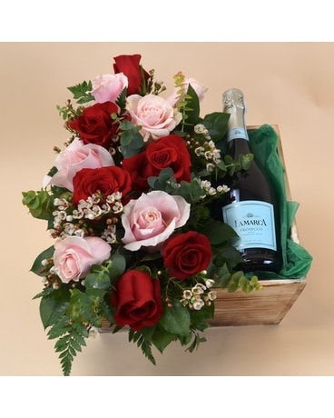 McShan Prosecco and Roses Flower Arrangement