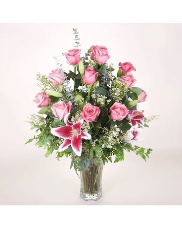 McShan Pink Roses And Lilies Flower Arrangement