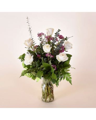 McShan Half Dozen White Roses Flower Arrangement