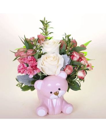 Teleflora's Precious Pink Bear Flower Arrangement
