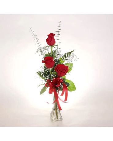 McShan 3 Red Roses Budvase Flower Arrangement
