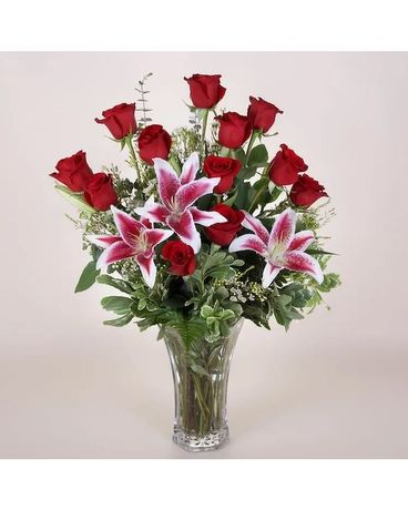 McShan Red Roses And Lilies Flower Arrangement