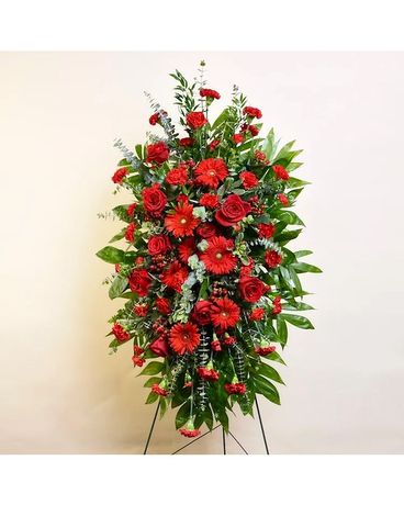 Red Mixed Sympathy Standing Spray Flower Arrangement