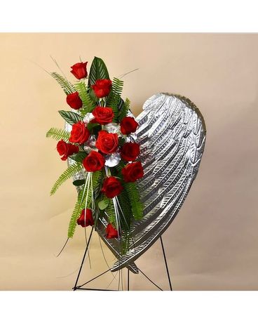 McShan Wings Of Love Easel In Red Roses Flower Arrangement
