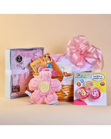McShan Baby Girl Gift Basket Flower Arrangement